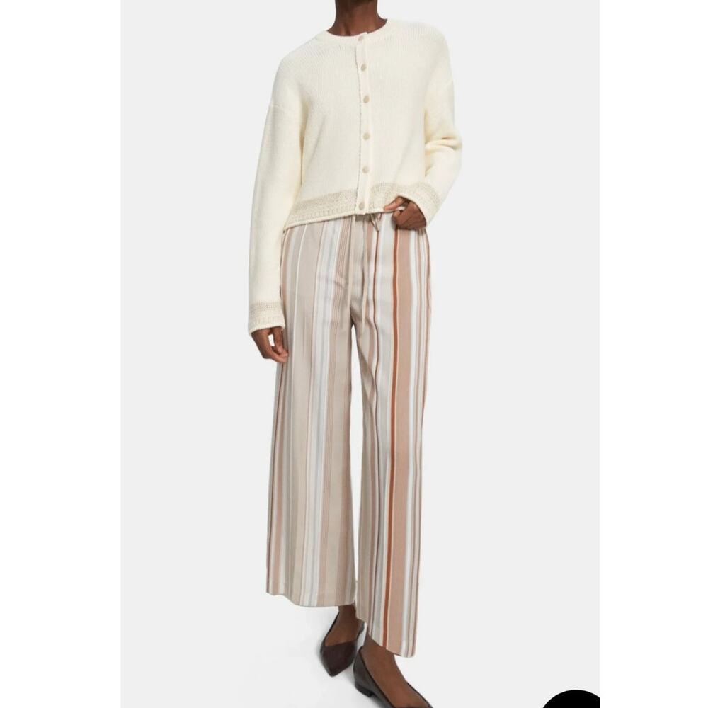 Theory Stella Wide Leg Twill Striped Crop Trouser Pants